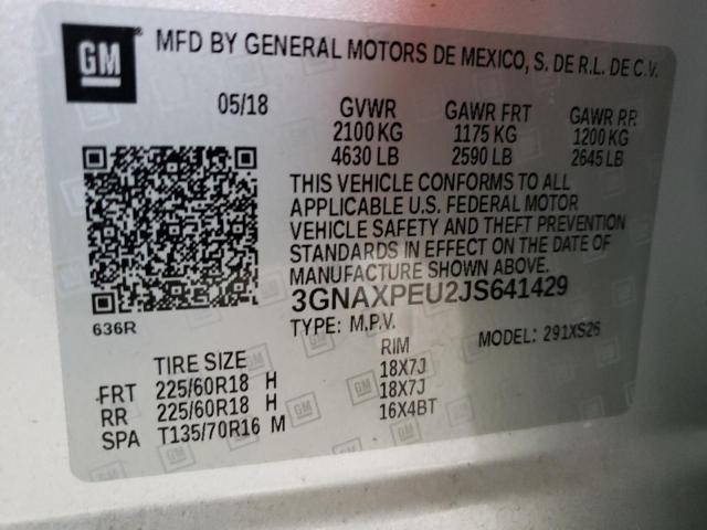 3GNAXPEU2JS641429 - 2018 CHEVROLET EQUINOX PREMIER SILVER photo 14