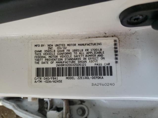 1NXBR32E63Z026121 - 2003 TOYOTA COROLLA CE 白色 照片 12