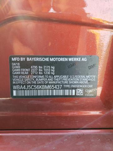 WBA4J5C56KBM65437 - 2019 BMW 440I GRAN COUPE ORANGE photo 12