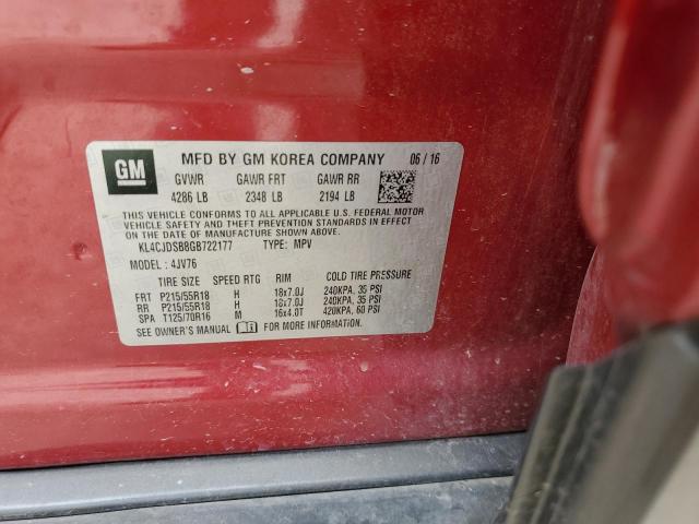 KL4CJDSB8GB722177 - 2016 BUICK ENCORE PREMIUM RED photo 12