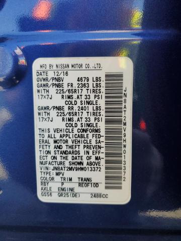 JN8AT2MV9HW013372 - 2017 NISSAN ROGUE S BLUE photo 14