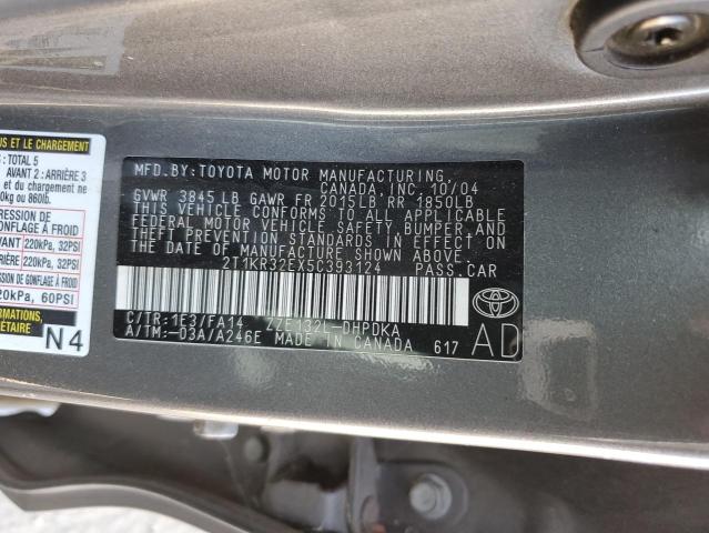 2T1KR32EX5C393124 - 2005 TOYOTA COROLLA MA XR CHARCOAL photo 12