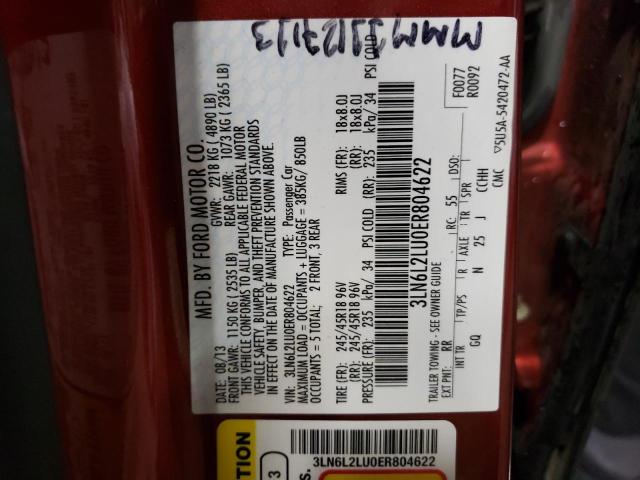 3LN6L2LU0ER804622 - 2014 LINCOLN MKZ HYBRID RED photo 12