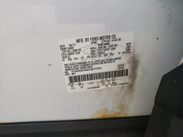 1FM5K8F84DGB17553 - 2013 FORD EXPLORER LIMITED WHITE photo 13