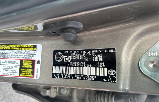 2T1BURHE5KC220051 - 2019 TOYOTA COROLLA L 棕色 照片 10