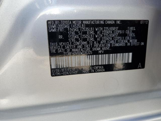 2T3BF4DV0CW235325 - 2012 TOYOTA RAV4 SILVER photo 13