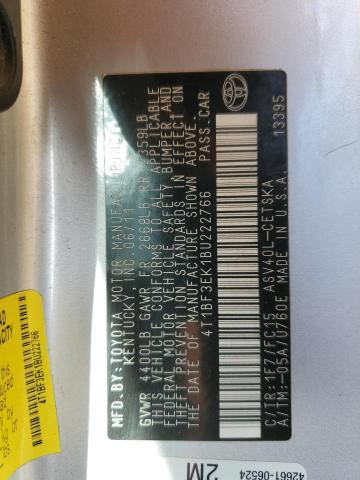 4T1BF3EK1BU222766 - 2011 TOYOTA CAMRY BASE SILVER photo 12