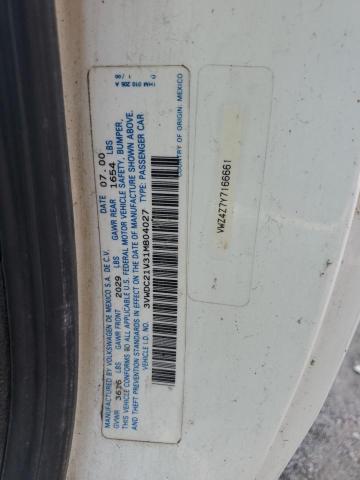 3VWDC21V31M804027 - 2001 VOLKSWAGEN CABRIO GLX WHITE photo 12