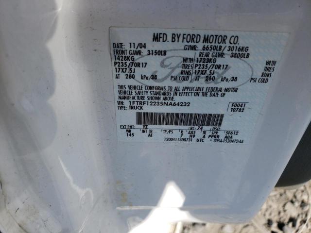 1FTRF12235NA64232 - 2005 FORD F150 WHITE photo 12