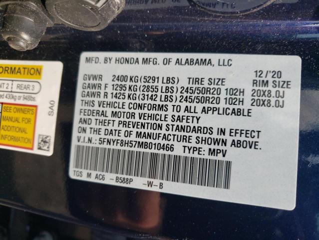 5FNYF8H57MB010466 - 2021 HONDA PASSPORT EXL Azul foto 13