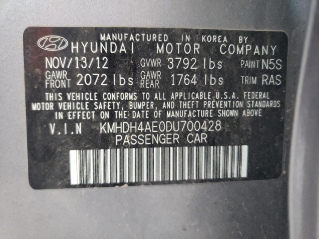 KMHDH4AE0DU700428 - 2013 HYUNDAI ELANTRA GLS SILVER photo 12