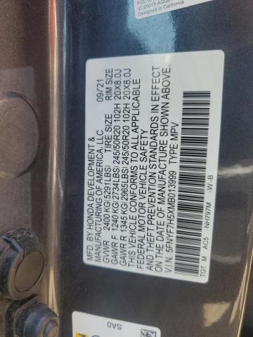 5FNYF7H5XMB013999 - 2021 HONDA PASSPORT EXL GRAY photo 13