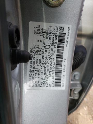 2HGFC2F81KH593765 - 2019 HONDA CIVIC SPORT 银色 照片 13