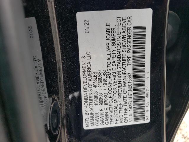 19XFL1H71NE015663 - 2022 HONDA CIVIC EXL BLACK photo 12