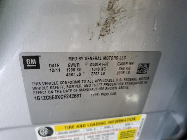 1G1ZC5E0XCF242681 - 2012 CHEVROLET MALIBU 1LT 银色 照片 12