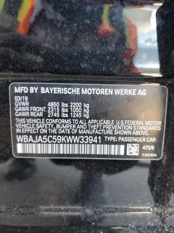 WBAJA5C59KWW33941 - 2019 BMW 530 I BLACK photo 12