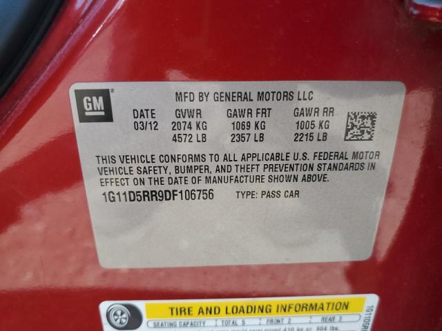 1G11D5RR9DF106756 - 2013 CHEVROLET MALIBU 1LT RED photo 12