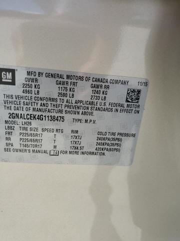 2GNALCEK4G1138475 - 2016 CHEVROLET EQUINOX LT SILVER photo 12