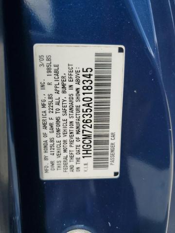 1HGCM72635A018345 - 2005 HONDA ACCORD EX BLUE photo 12