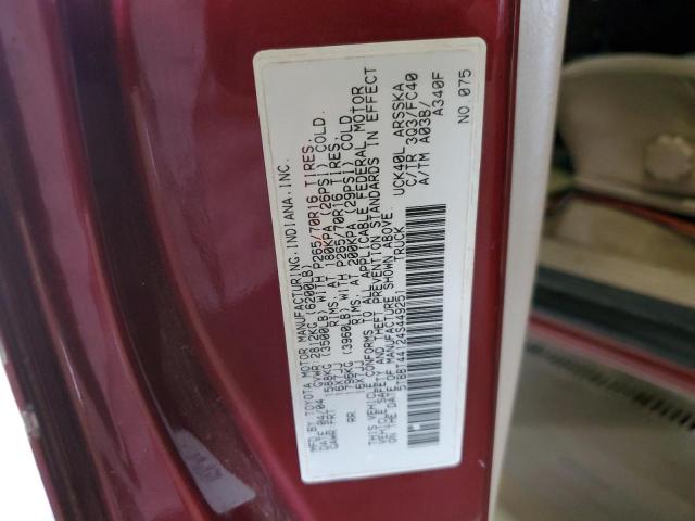 5TBBT44124S449251 - 2004 TOYOTA TUNDRA ACCESS CAB SR5 BURGUNDY photo 12