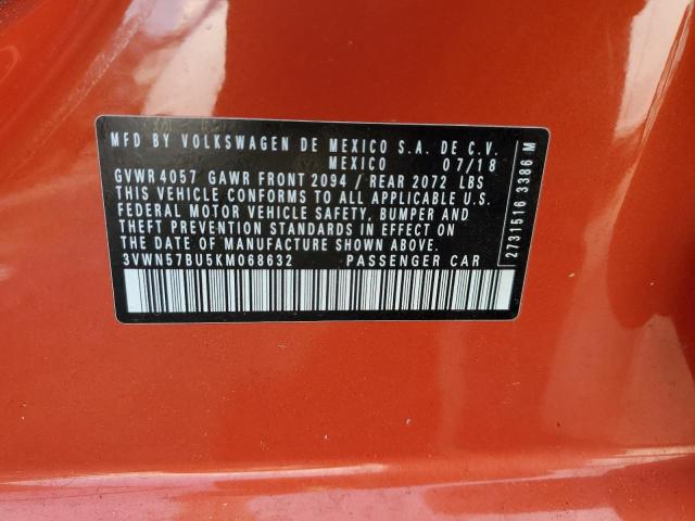 3VWN57BU5KM068632 - 2019 VOLKSWAGEN JETTA S 橙色 照片 12