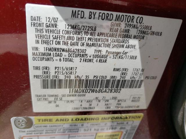 1FMDK02W68GA28302 - 2008 FORD TAURUS X SEL MAROON photo 13