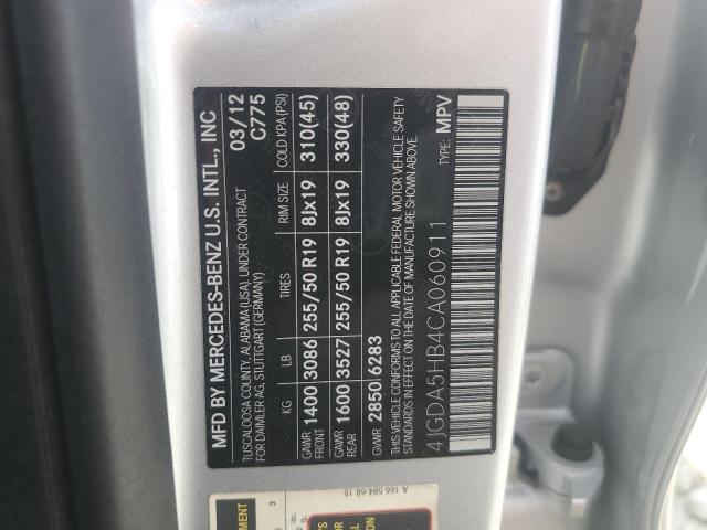 4JGDA5HB4CA060911 - 2012 MERCEDES-BENZ ML 350 4MATIC SILVER photo 13