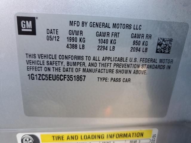 1G1ZC5EU6CF351867 - 2012 CHEVROLET MALIBU LS1 1LT ვერცხლისფერი ფოტო 12