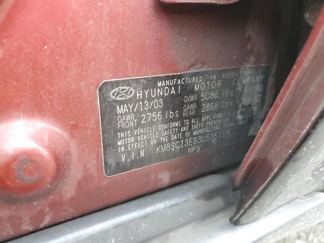 KM8SC13E83U536118 - 2003 HYUNDAI SANTA FE GLS RED photo 13