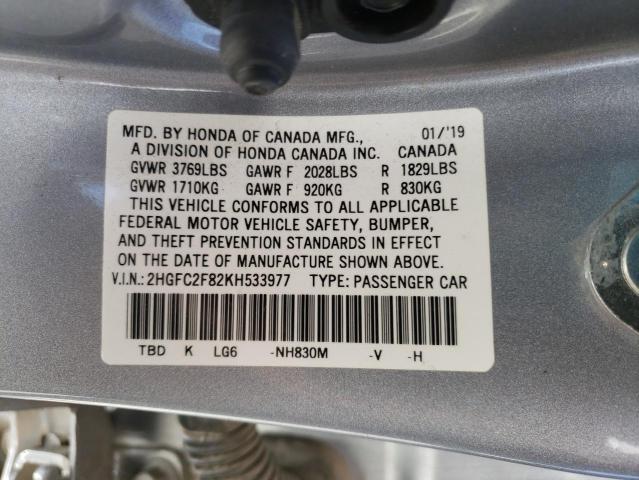 2HGFC2F82KH533977 - 2019 HONDA CIVIC SPORT ვერცხლისფერი ფოტო 13