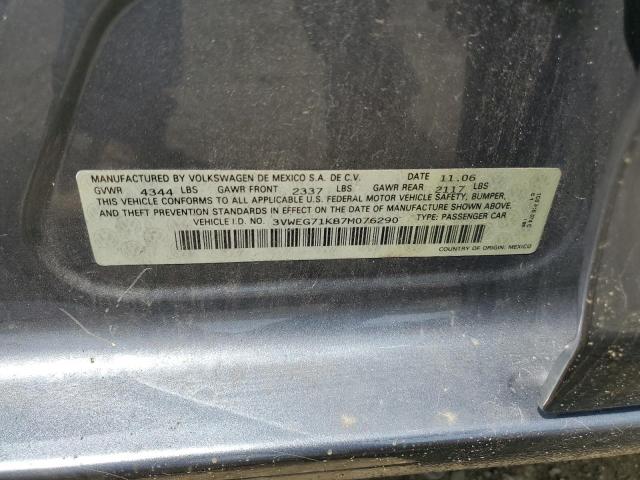 3VWEG71K87M076290 - 2007 VOLKSWAGEN JETTA WOLFSBURG 灰色 照片 12