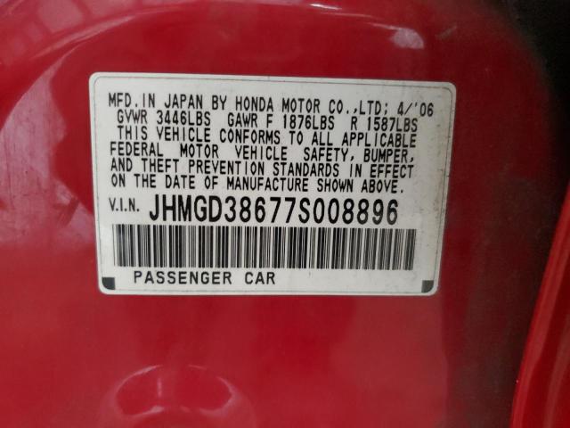 JHMGD38677S008896 - 2007 HONDA FIT S 红色 照片 12