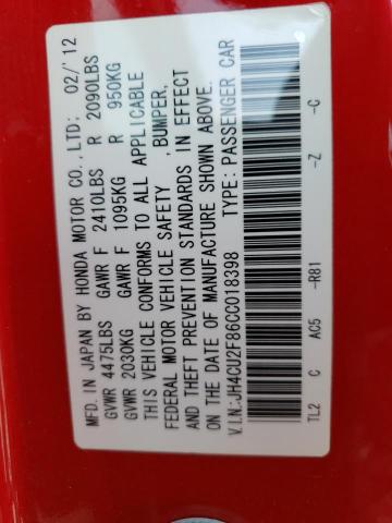 JH4CU2F86CC018398 - 2012 ACURA TSX SE RED photo 12