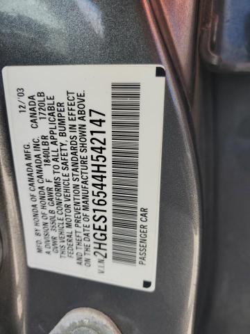 2HGES16544H542147 - 2004 HONDA CIVIC LX GRAY photo 12