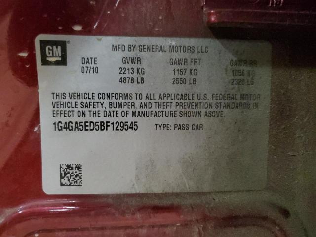1G4GA5ED5BF129545 - 2011 BUICK LACROSSE CX Бордовый фото 12