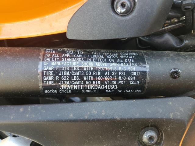 JKAENEE18KDA04893 - 2019 KAWASAKI EN650 E ORANGE photo 9