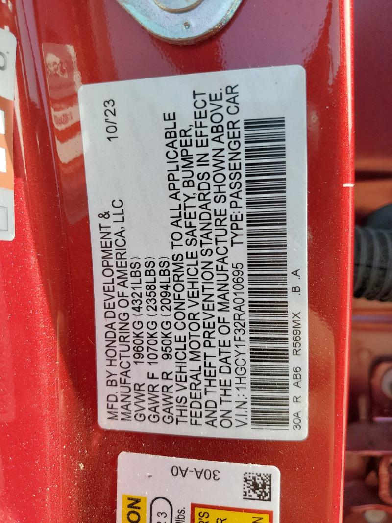 1HGCY1F32RA010695 - 2024 HONDA ACCORD EX MAROON photo 13