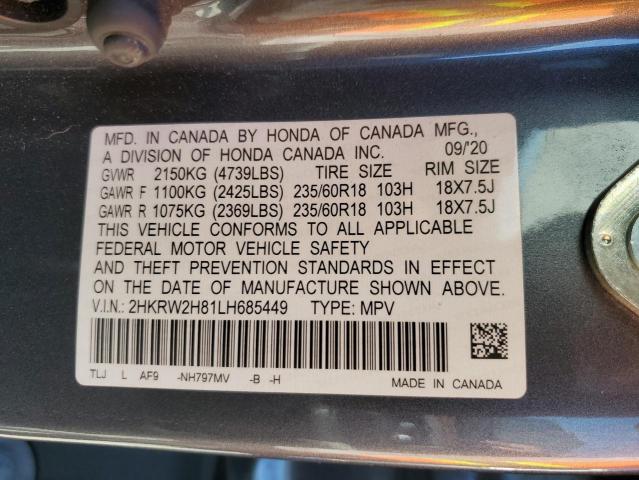 2HKRW2H81LH685449 - 2020 HONDA CR-V EXL GRAY photo 12