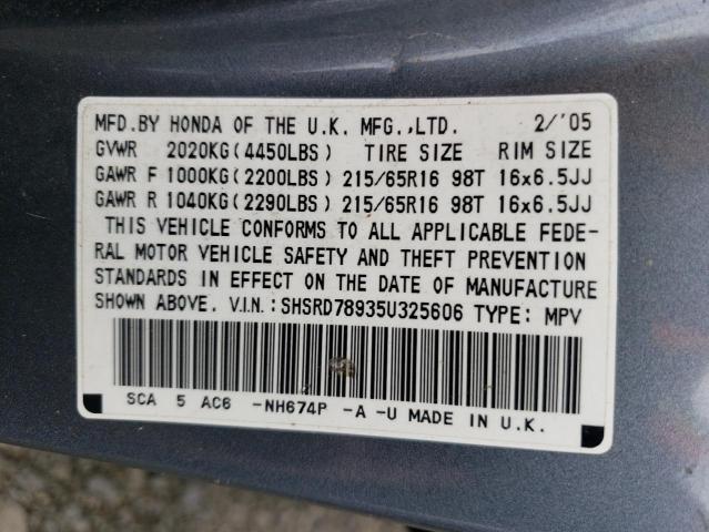 SHSRD78935U325606 - 2005 HONDA CR-V SE GRAY photo 14