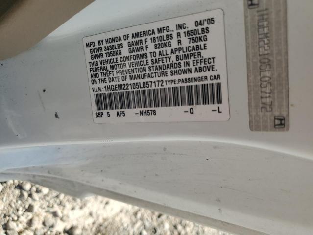 1HGEM22105L057172 - 2005 HONDA CIVIC DX VP Ağ foto 12