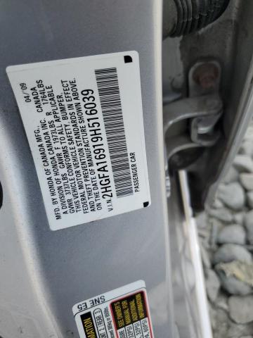 2HGFA16919H516039 - 2009 HONDA CIVIC EXL ვერცხლისფერი ფოტო 12