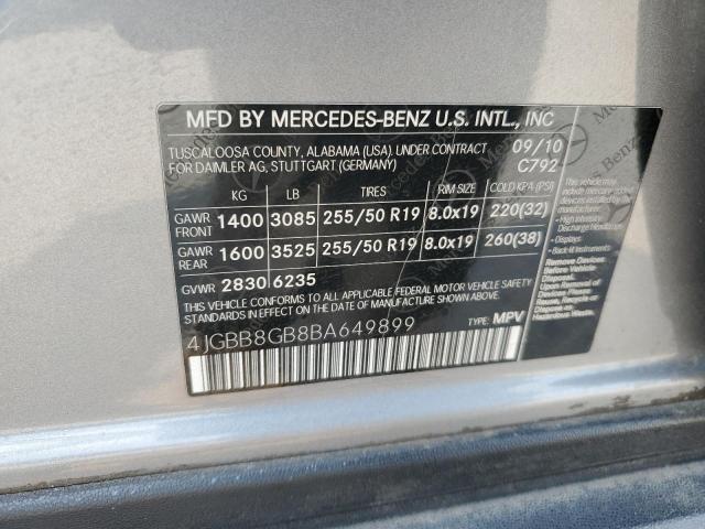 4JGBB8GB8BA649899 - 2011 MERCEDES-BENZ ML 350 4MATIC GRAY photo 14