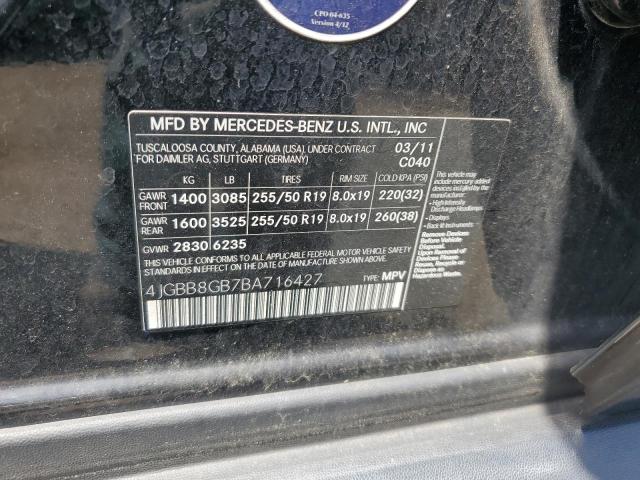 4JGBB8GB7BA716427 - 2011 MERCEDES-BENZ ML 350 4MATIC BLACK photo 13