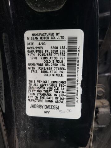 JN8DR09Y13W833554 - 2003 NISSAN PATHFINDER LE BLACK photo 13