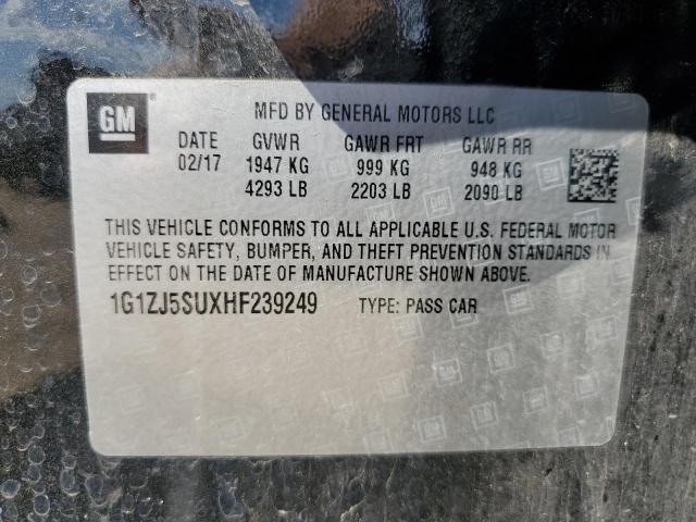 1G1ZJ5SUXHF239249 - 2017 CHEVROLET MALIBU HYBRID BLACK photo 12