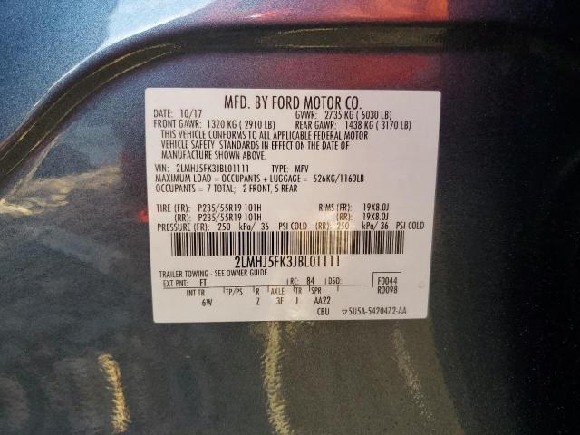 2LMHJ5FK3JBL01111 - 2018 LINCOLN MKT BLUE photo 13