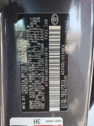 4T1BE46K29U843810 - 2009 TOYOTA CAMRY BASE CHARCOAL photo 12