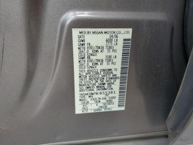 5N1AR18W76C655381 - 2006 NISSAN PATHFINDER LE 灰色 照片 13