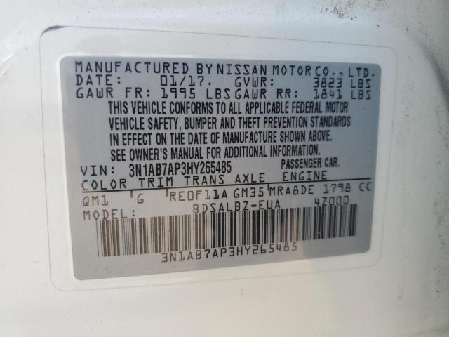 3N1AB7AP3HY265485 - 2017 NISSAN SENTRA S WHITE photo 12