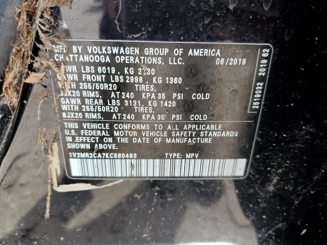 1V2MR2CA7KC580483 - 2019 VOLKSWAGEN ATLAS SEL BLACK photo 13